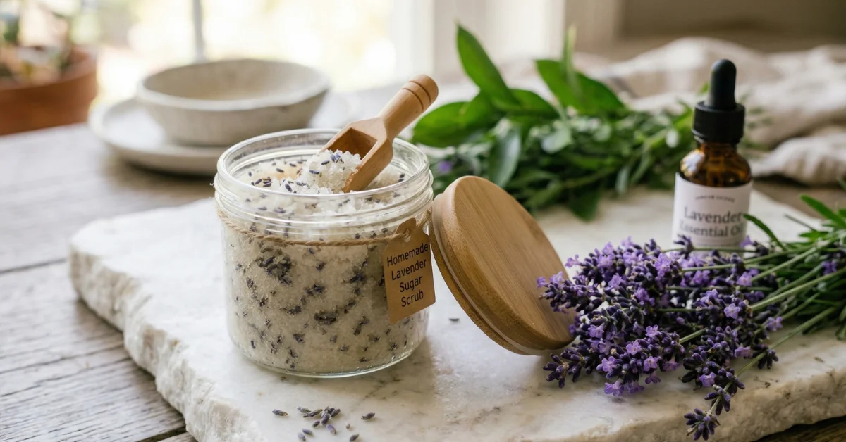 DIY lavender sugar scrub for soft glowing skin